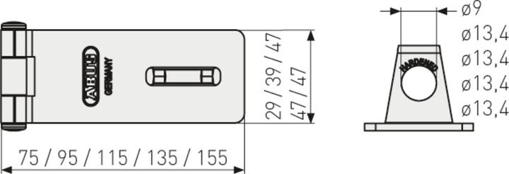 Actual product image Abus Hasp, 200/75 B/SB, pack of 6, silver. (6 pcs.)