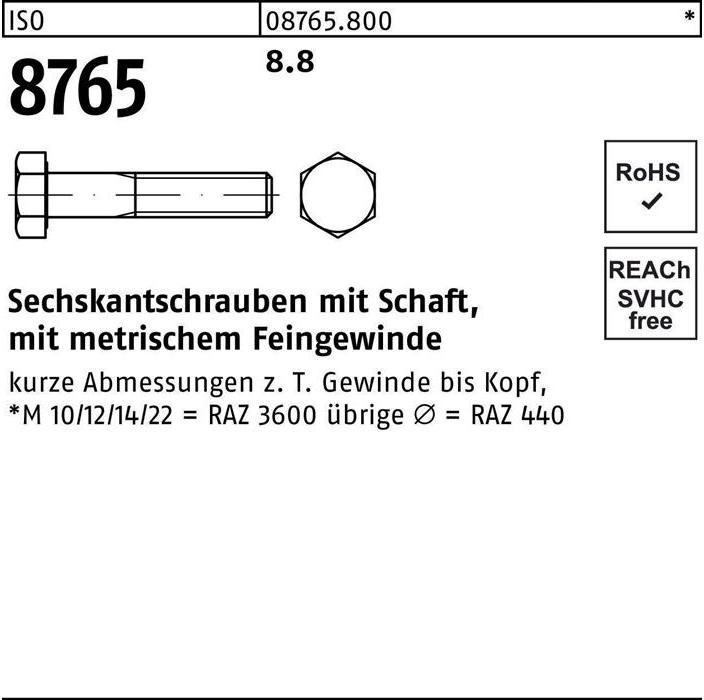 Produktbild Sechskantschraube ISO 8765 m.Schaft M 18 x1,5 x 75 8.8 (25 Schrauben pro Stück)