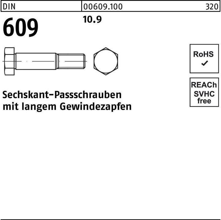 Produktbild Sechskantpassschraube DIN 609 m.langem Gewindezapfen M 10 x 50 10.9 (25 Schrauben pro Stück)