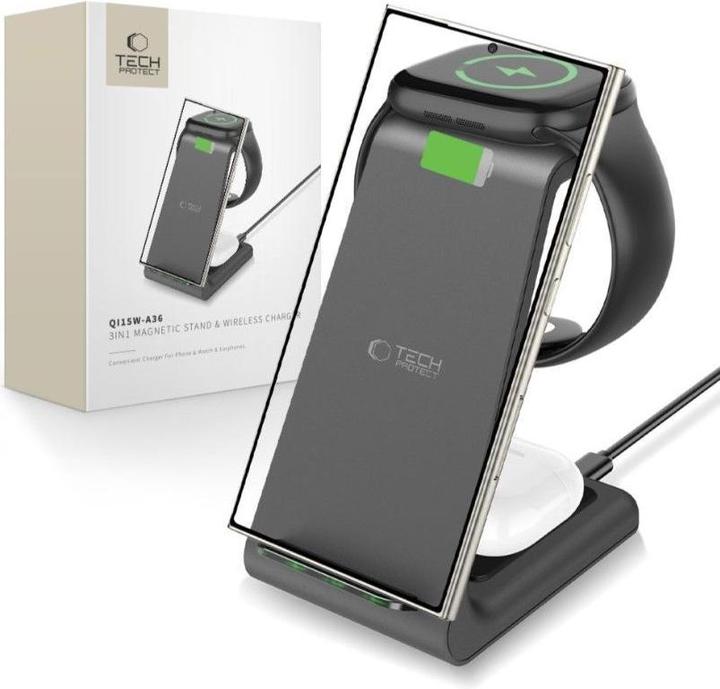Image du produit Tech-Protect Dock station QI15W-A36 3IN1 WIRELESS CHARGER FOR APPLE Black