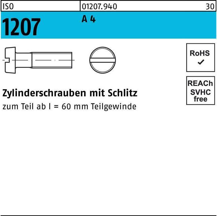Immagine prodotto Vite a testa cilindrica ISO 1207 con intaglio M 5 x 6 A 4 (200 Viti per pezzo)