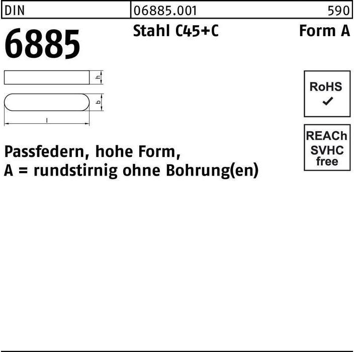 Actual product image Parallel key DIN 6885 form A round-headed/o.bore A 5 x 5 x 18 steel C45+C
