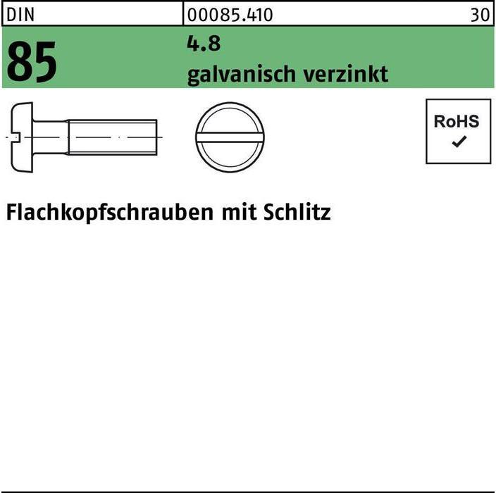 Image du produit Vis à tête plate DIN 85/ISO 1580 fente M 3 x 30 4.8 électro-galvanisée (200 Vis par pièce)