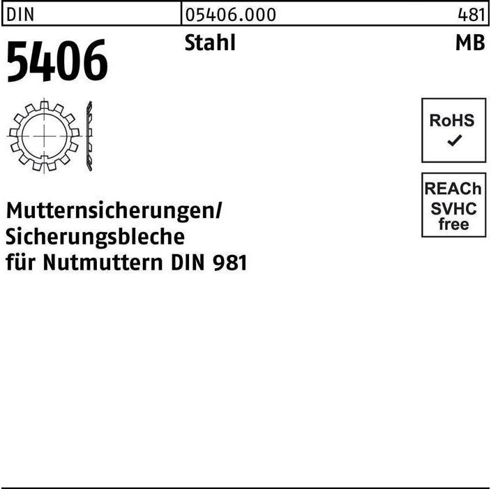 Produktbild Sicherungsblech DIN 5406 MB 13/M 65x2 Stahl f.DIN 981