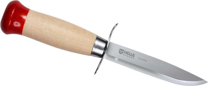 Produktbild Helle Gürtelmesser SPEIDER 04P, rostfrei, 12C27 Stahl, Fingerschutz, Birkenholz, Lederscheide mit P (9 cm)