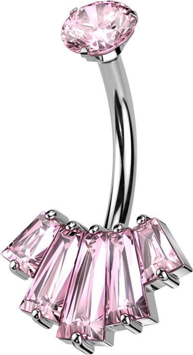 Immagine prodotto Star Piercing Filo interno Banana argento cristallo rosa e cinque cristalli Baquette rosa (Ottone, Acciaio chirurgico 316L)