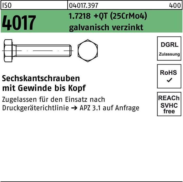 Image du produit Bufab Vis à tête hexagonale ISO 4017 VG M 16 x 90 1.7218 +QT (25CrMo4) électro-galvanisée (25 Vis par pièce)