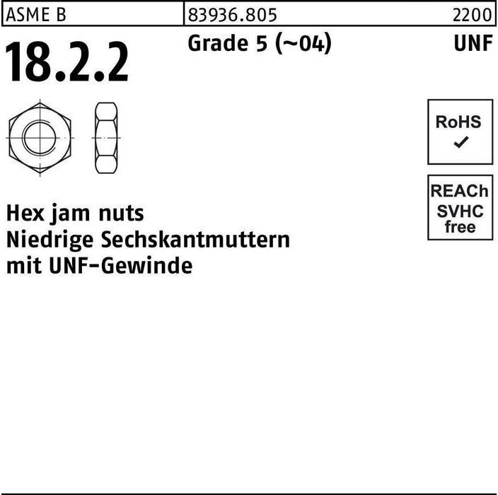 Sechskantmutter R 83936 m.UNF-Gewinde niedrig 1/2 Grade 5 (04) (UNF10-32)