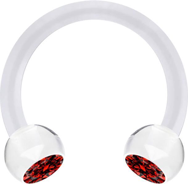 Star Piercing Micro Circular Barbell transparent mit zwei Kugeln Kristall rot (Acryl, ohne Messing)
