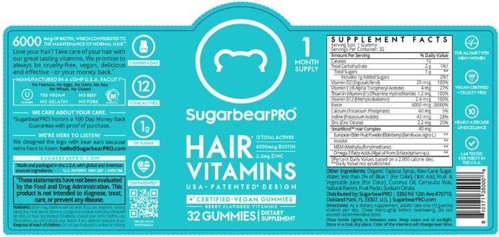 Nährwerte und Zutaten Sugarbearhair Hair Vitamins DUO (120 Stück, Gummies, 300 g)