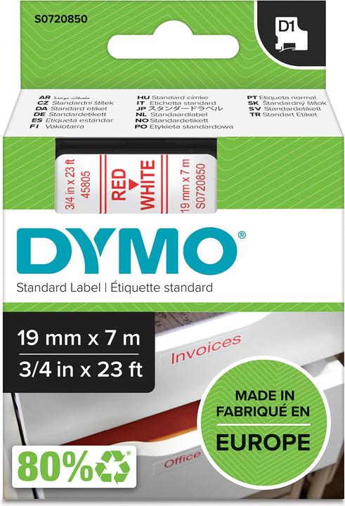 Actual product image Dymo S0720850 Standard tape (1.90 cm, White, Red)