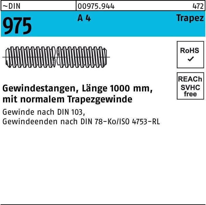 Image du produit Tige filetée DIN 975 filet trapézoïdal TR 20 x 4 x 1000mm A 4