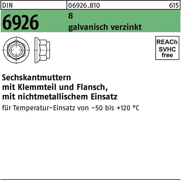 Actual product image Hexagon nut DIN 6926 w.clamping part/flange M 5 8 galvanised (M5)