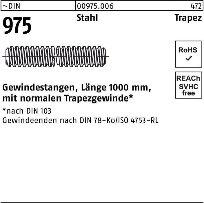 Produktbild Gewindestange DIN 975 Trapezgewinde TR 16 x 4 x 1000mm Stahl