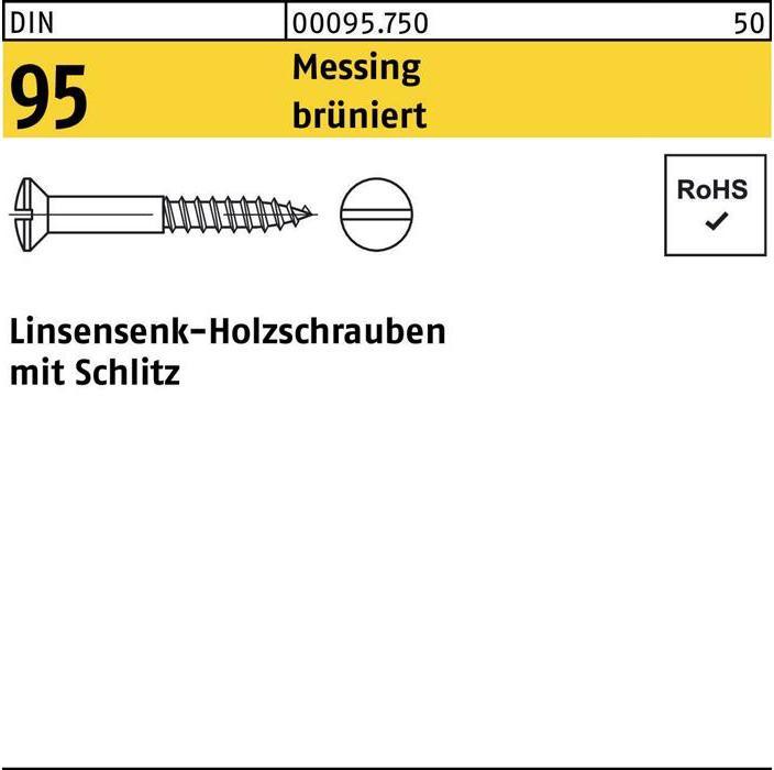 Produktbild Holzschraube DIN 95 Linsensenkkopf Schlitz 3,5 x 16 Messing brüniert (200 Schrauben pro Stück)