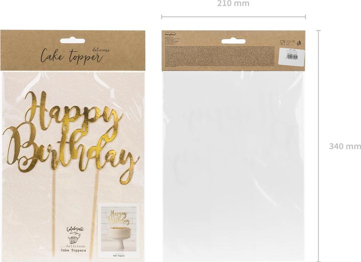 Actual product image Partydeco Golden decoration for "Happy Birthday" cake