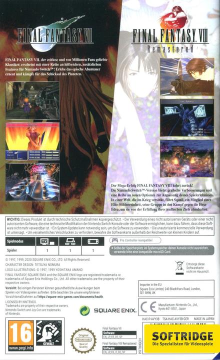 Image du produit Square Enix Final Fantasy 7+8 Twin Pack (Switch, Switch Lite, Switch OLED, DE)