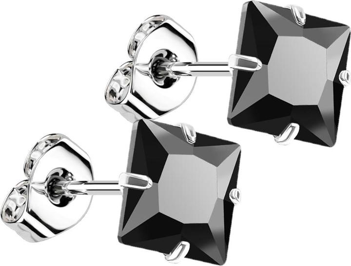 Produktbild Star Piercing Ohrstecker silber mit quadratischem Kristall schwarz (925 Sterlingsilber, ohne Messing)