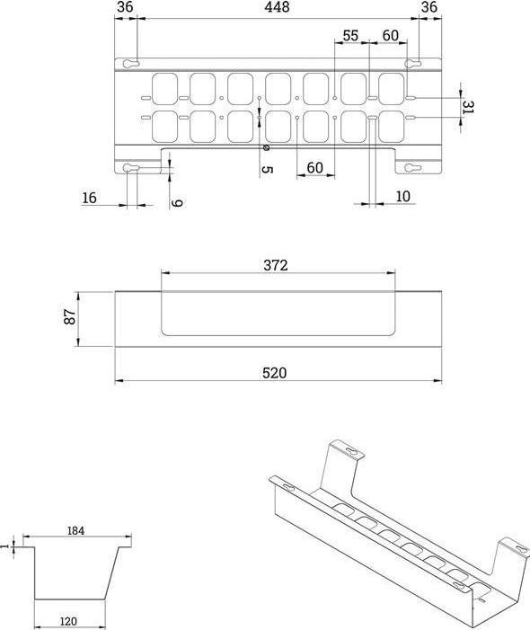 Actual product image OK-Line Cable tray BOXIT V metal black L.520mm W.120mm (Cable hole, 52 cm)