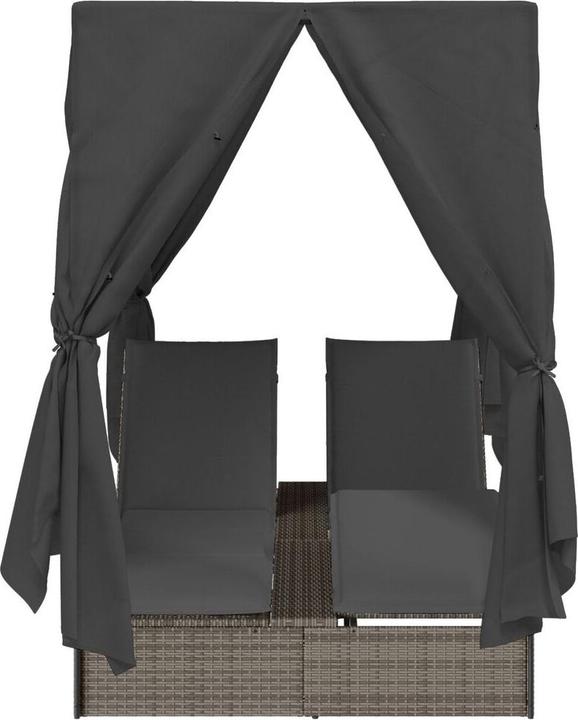 Image du produit VidaXL Doppel-Sonnenliege mit Dach und Vorhängen Grau Poly-Rattan