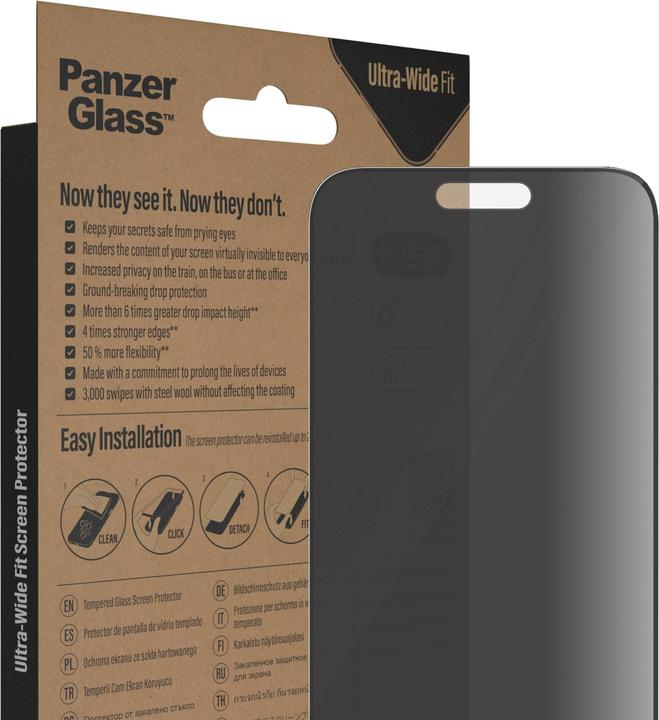 Actual product image PanzerGlass Screen Protector Ultra Wide Fit Privacy iPhone 14 Pro Max (1 Piece, Apple iPhone 14 Pro Max)