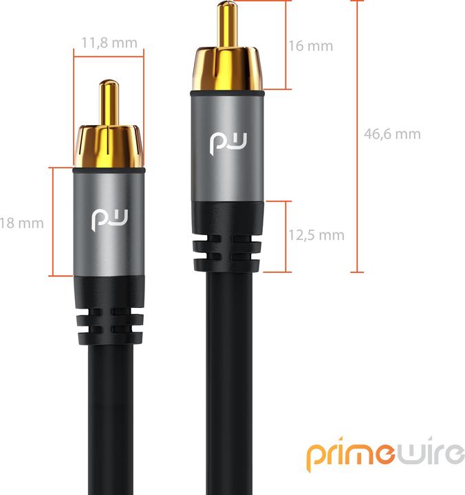 Produktbild Primewire RCA Subwooferkabel Koaxialkabel - Cinchkabel 1x Cinch RCA Stecker zu 1x Cinch RCA Stecker Audiokabel (10 m, Cinch)