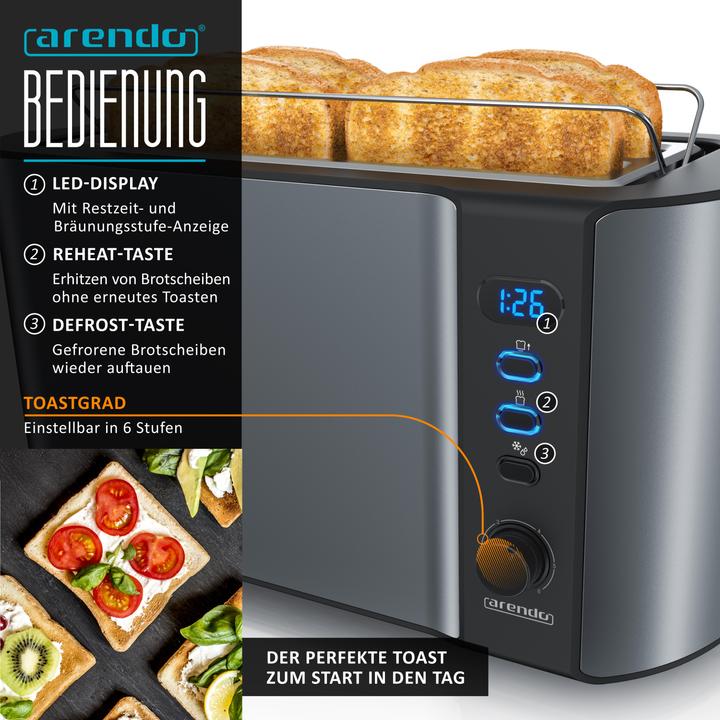 Produktbild Arendo Frühstücks Set, Wasserkocher 1,5l Temperaturwahl, 4 Scheiben Toaster & Eierkocher für 6 Eier, Grau