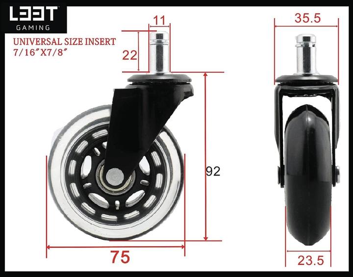 Actual product image L33T Castors for gaming chairs
