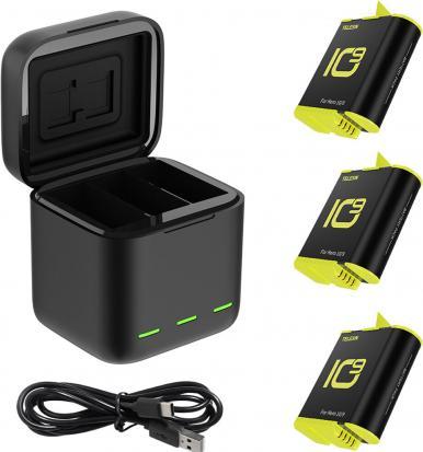 Produktbild Telesin Dreikanal-Box-Ladegerät + 3 Akkus (Hero 10, Hero 9)