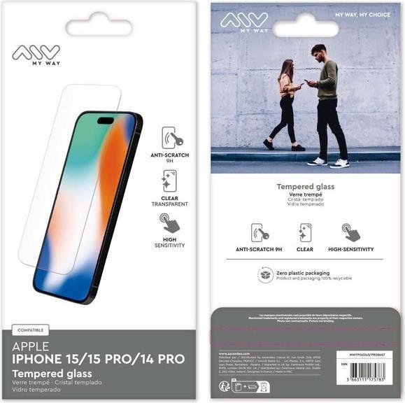 Actual product image My Way Scratch-resistant glass film (1 Piece, Apple iPhone 15)