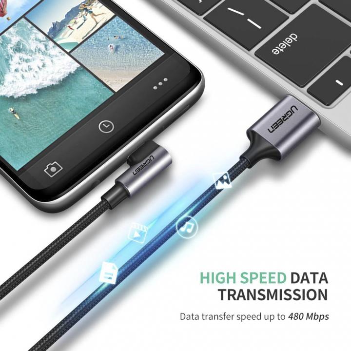 Actual product image Ugreen USB-C angled to USB-A 2.0 A data cable (2 m, USB 2.0)