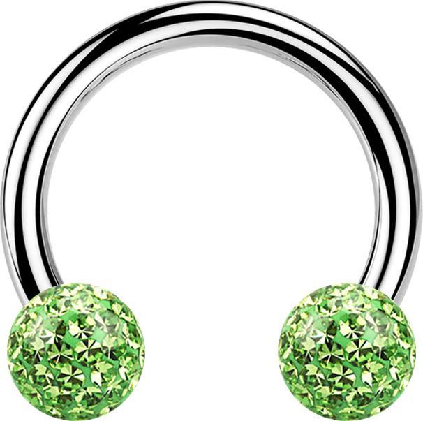 Produktbild Star Piercing Micro Circular Barbell silber mit zwei Kristall Kugeln hellgrün Epoxy Schutzschicht (ohne Messing, Chirurgenstahl 316L)