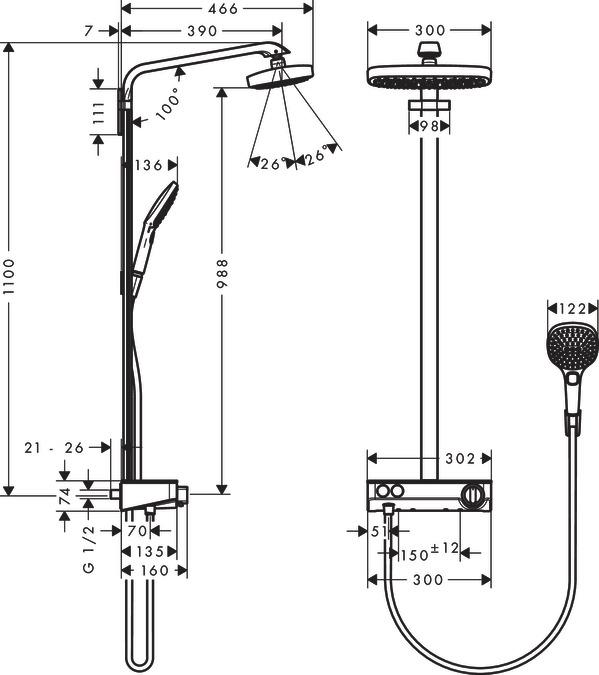 Produktbild hansgrohe HG Showerp RAINDANCE Sel E 300 2jet ST DN 15 chrom