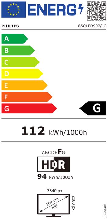 Etichetta energetica Philips 65OLED907/12 (65", OLED907, OLED, 4K, 2022)