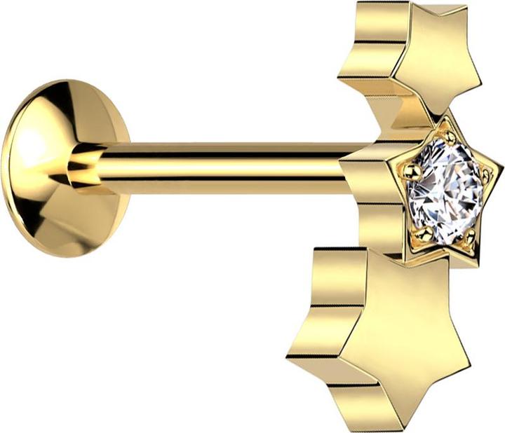Immagine prodotto Star Piercing Micro Threadless UFO Labret vergoldet drei Sterne vergoldet Kristall silber (senza ottone, Acciaio chirurgico 316L)
