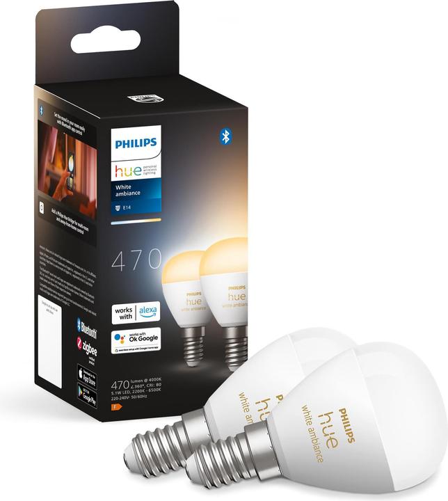 Actual product image Philips Hue White Ambiance E14 Chandelier Twin Pack (E14, 5.10 W, 470 lm, 2 x, F)