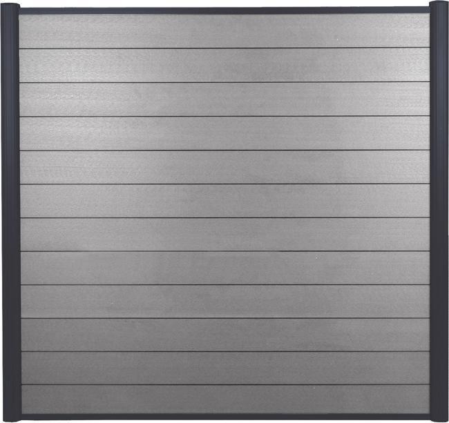 Produktbild Swisshandel24 WPC-Sichtschutz Sarthe, Windschutz Zaun, Alu-Pfosten 2er Set, 3,75m grau (7.50 cm)