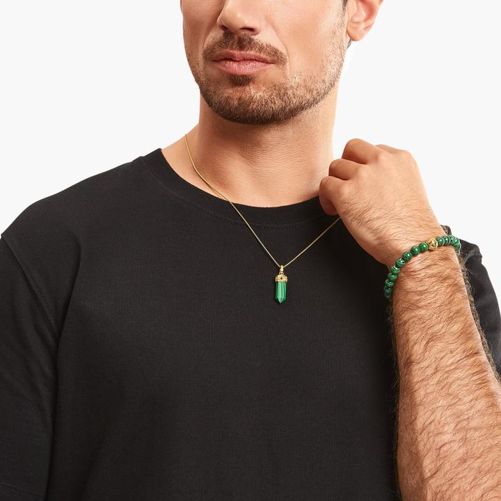 Immagine prodotto Thomas Sabo Bracciale di perline con pietre verdi placcate in oro (16 cm, Doratura in oro giallo 750, Argento 925)