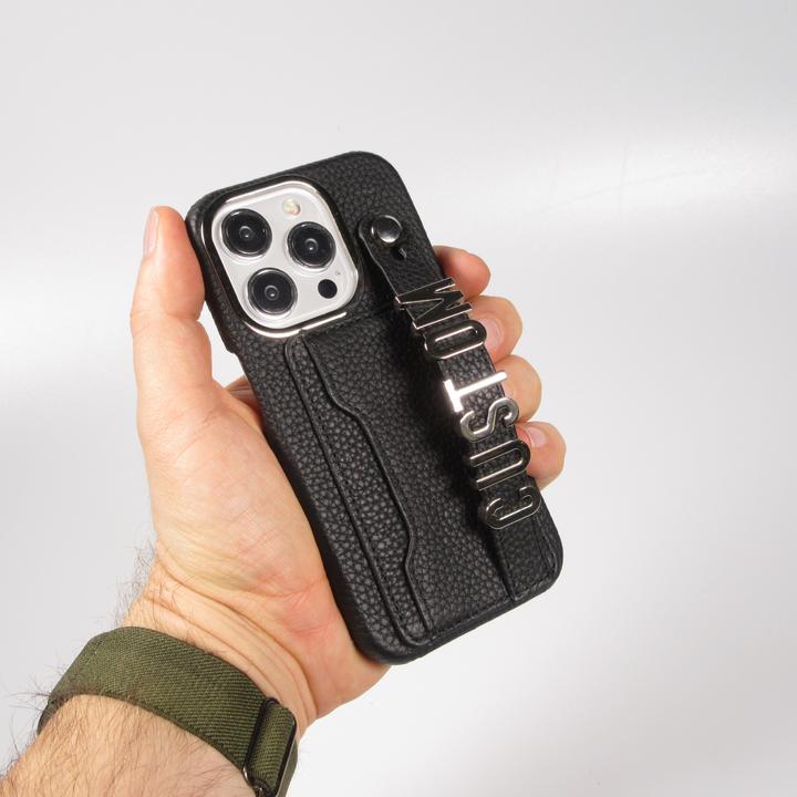 Actual product image PhoneLook Cover Customised leather cover with silver lettering + lanyard and card compartment (Apple iPhone 15 Pro)