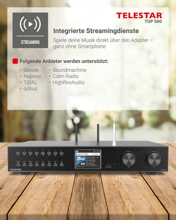 Produktbild Telestar TOP 500 sw HiFi-Tuner 43cm,Internet/DAB+/UKW,Streaming,BT,HM (Radio Tuner)