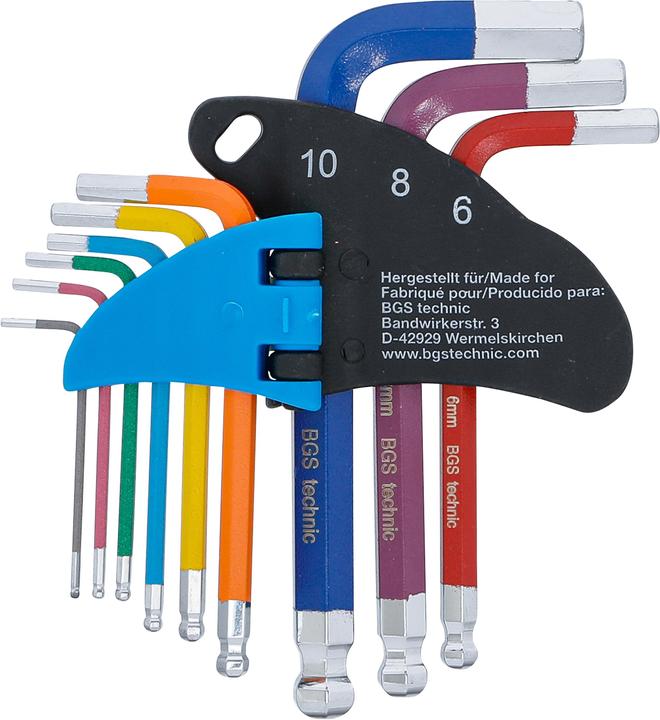 Immagine prodotto BGS Set di chiavi a L | Multicolore | corte | esagono interno, esagono interno con testa a sfera 1,5