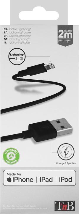 Actual product image T'nB Lightning cable 2 metre black (USB 1.0)