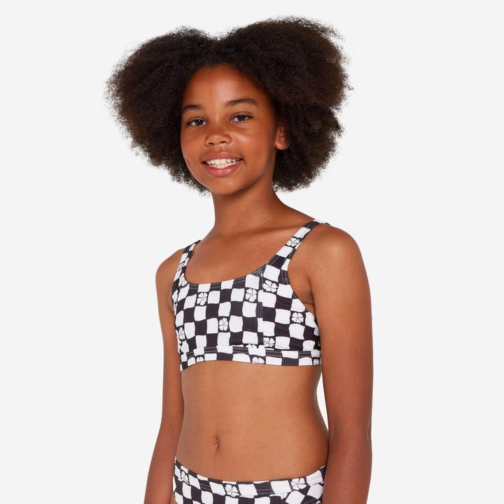 Image du produit Olaian Haut de maillot de bain brassière réglable Fille - 500 Nora noir et blanc (12, 13, 14)