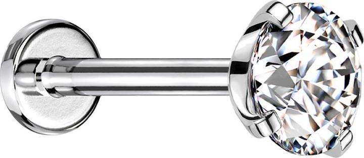Actual product image Star Piercing Micro Threadless Labret silver with crystal silver set (Surgical steel 316L, without brass)