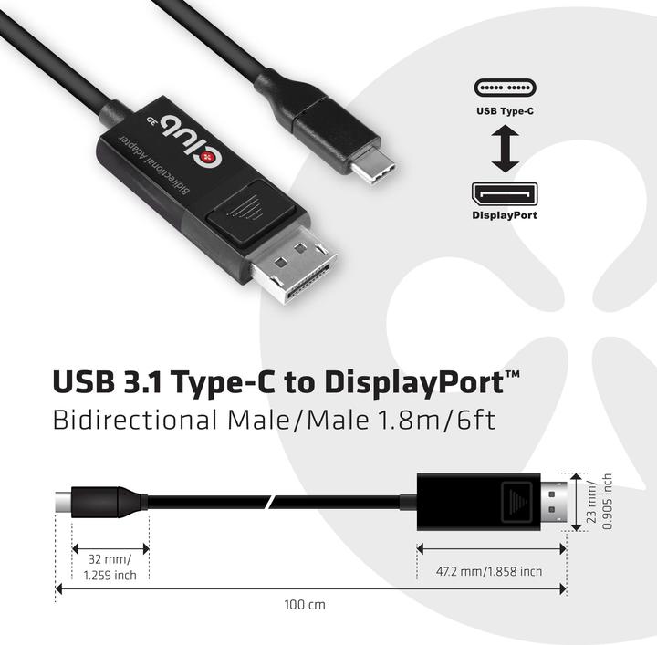 Image du produit Club 3D USB Typ C — DisplayPort (USB-C, 180 cm)