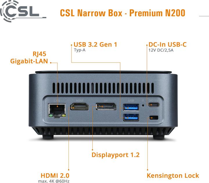 Produktbild CSL Narrow Box Premium (Intel N200, 32 GB, 2000 GB, Intel UHD Graphics)