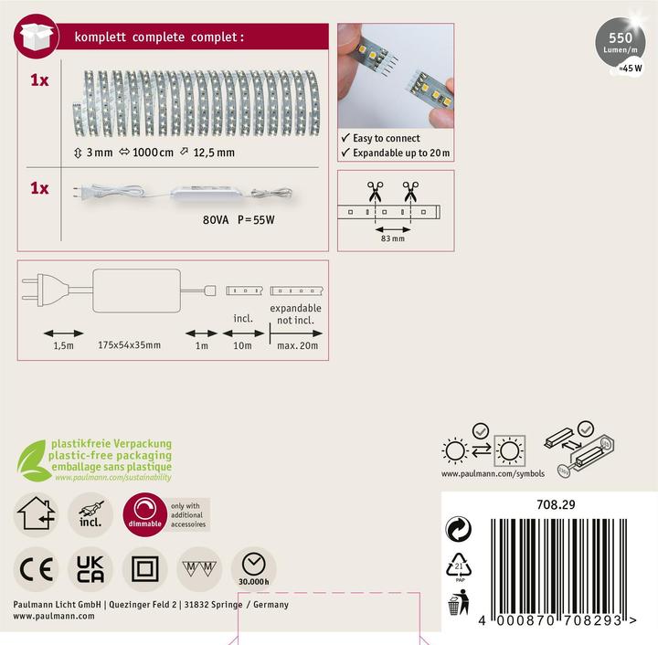 Immagine prodotto Paulmann Set di strisce MaxLED 500 (Bianco caldo, 1000 cm, Interno)