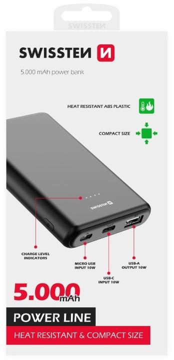 Actual product image Swissten POWER BANK 5000 mAh 10W (5000 mAh, 10 W, 10 Wh)