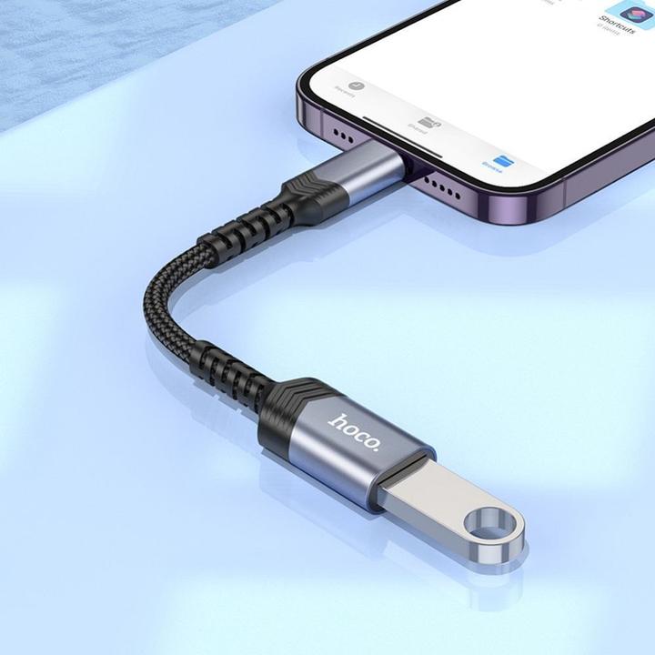 Actual product image Hoco Cable adapter iPhone Lightning 8-pin (male) to USB (female) 3.0 UA24 black (USB 3.0)