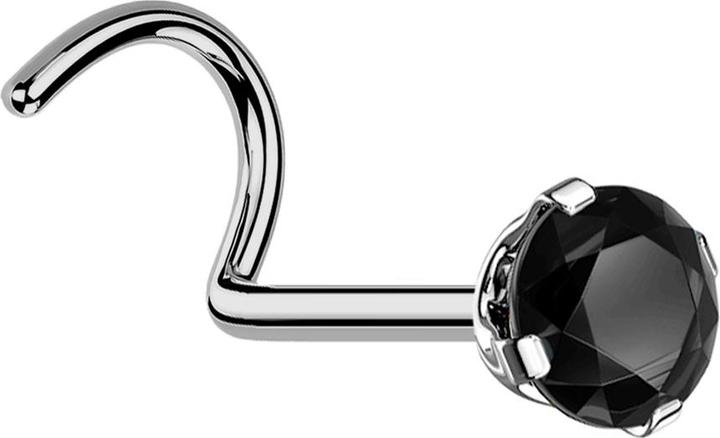 Star Piercing Nasenstecker gebogen silber runder Kristall schwarz gefasst (Titan G23, ohne Messing)